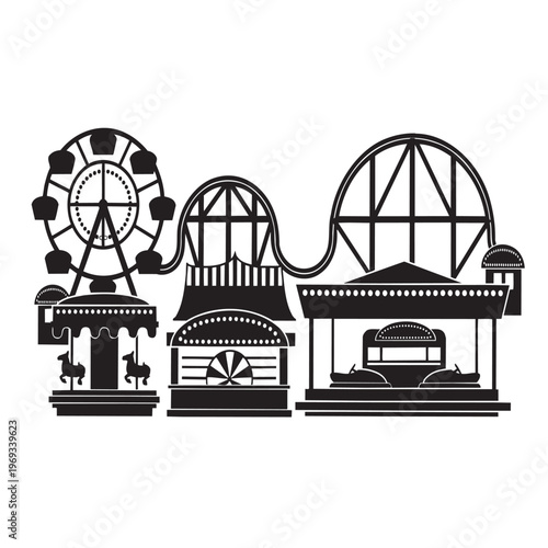 black silhouettes of various amusement park rides