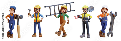 Obraz na plátně Diverse construction workers with tools and equipment