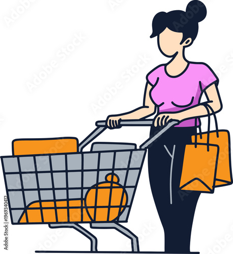 woman with shopping cart vector illustration