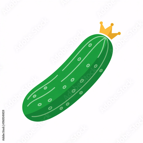 A cartoon cucumber wearing a golden crown on a white background