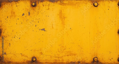 worn yellow metal surface with rust and scratches suitable for text placement