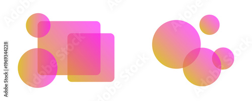 Set of abstract geometric shapes, vibrant gradient colors on dark. Set of abstract geometric shapes in vibrant pink and orange gradients. Modern design elements for various uses.