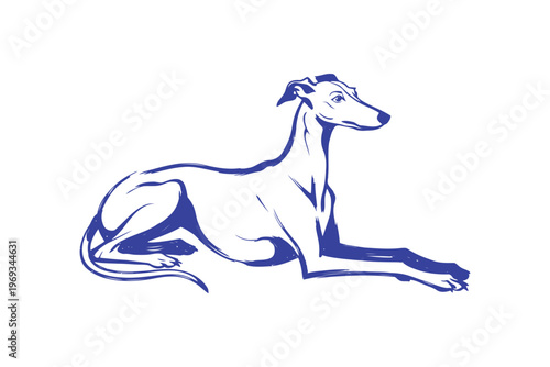 Blue outline of a lying greyhound dog lying down animal