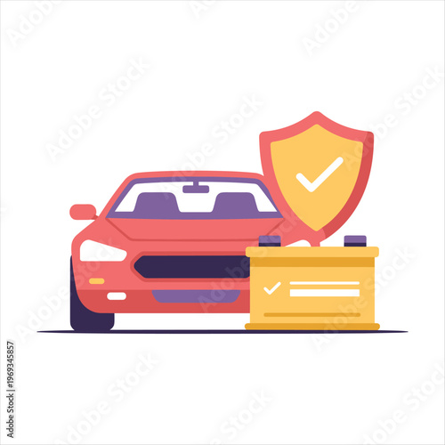 Car Insurance Protection Concept with Shield and Document Flat Vector Illustration on White Background