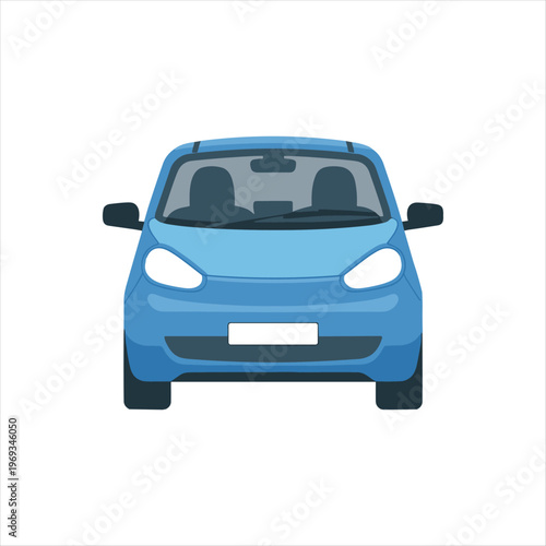 Front View Blue Compact Car Isolated on White Background – Modern Urban Vehicle Illustration