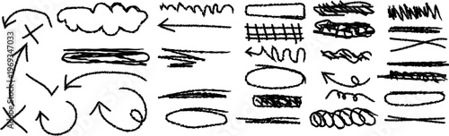Bild auf Leinwand Set of handdrawn scribble elements, arrows, lines, circles, and shapes