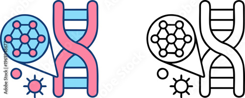 DNA Molecule with Zoomed Hexagonal Chemical Structure
