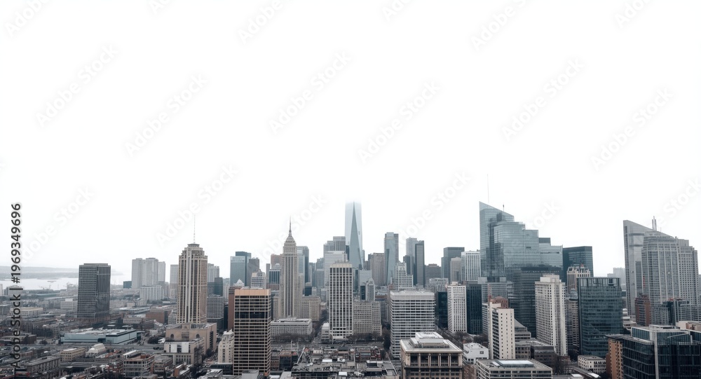Fototapeta premium white background with a modern urban skyline featuring business district buildings perspective