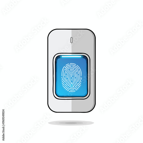 Device with glowing blue fingerprint scanner and notification light