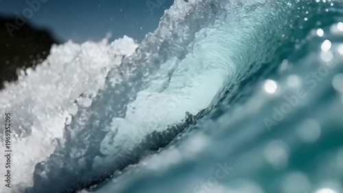 Ocean Wave Crashing Against Shore with Sunlight Sparkles