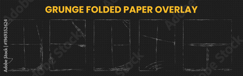 Set of grunge folded paper texture overlays, distressed paper creases and wrinkles, vintage paper effect for photo editing