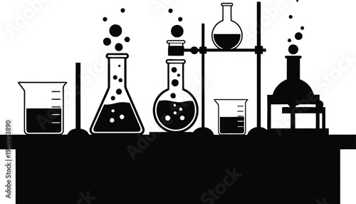 Chemistry lab equipment illustration beakers flasks and test tubes
