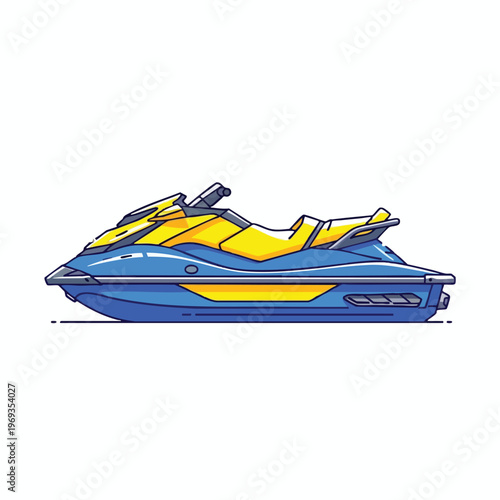 Sleek blue and yellow watercraft, styled like a personal watercraft, depicted in a side profile