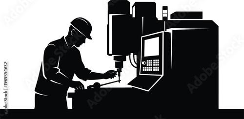 Industrial silhouette a technician operating a cnc milling machine