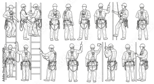 Collection of Diverse Construction Workers in Various Poses.