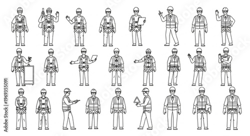 Collection of Diverse Firefighter Poses and Actions in Sketch Style.