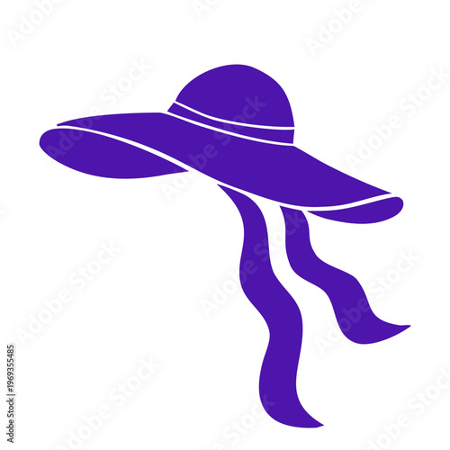 Elegant wide brim women hat silhouette vector fashion icon isolated on white background.