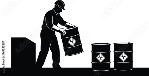 Worker handling hazardous materials a black and white illustration of industrial safety