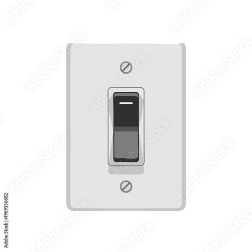 A simple, gray toggle light switch is mounted on a white plate