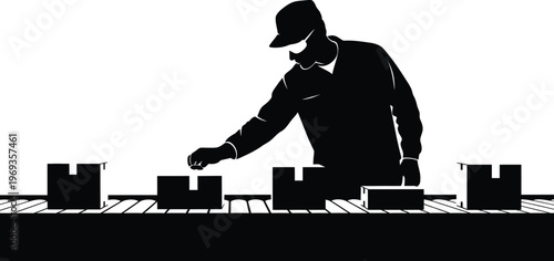 Silhouetted dj mixing music at a nightclub or event