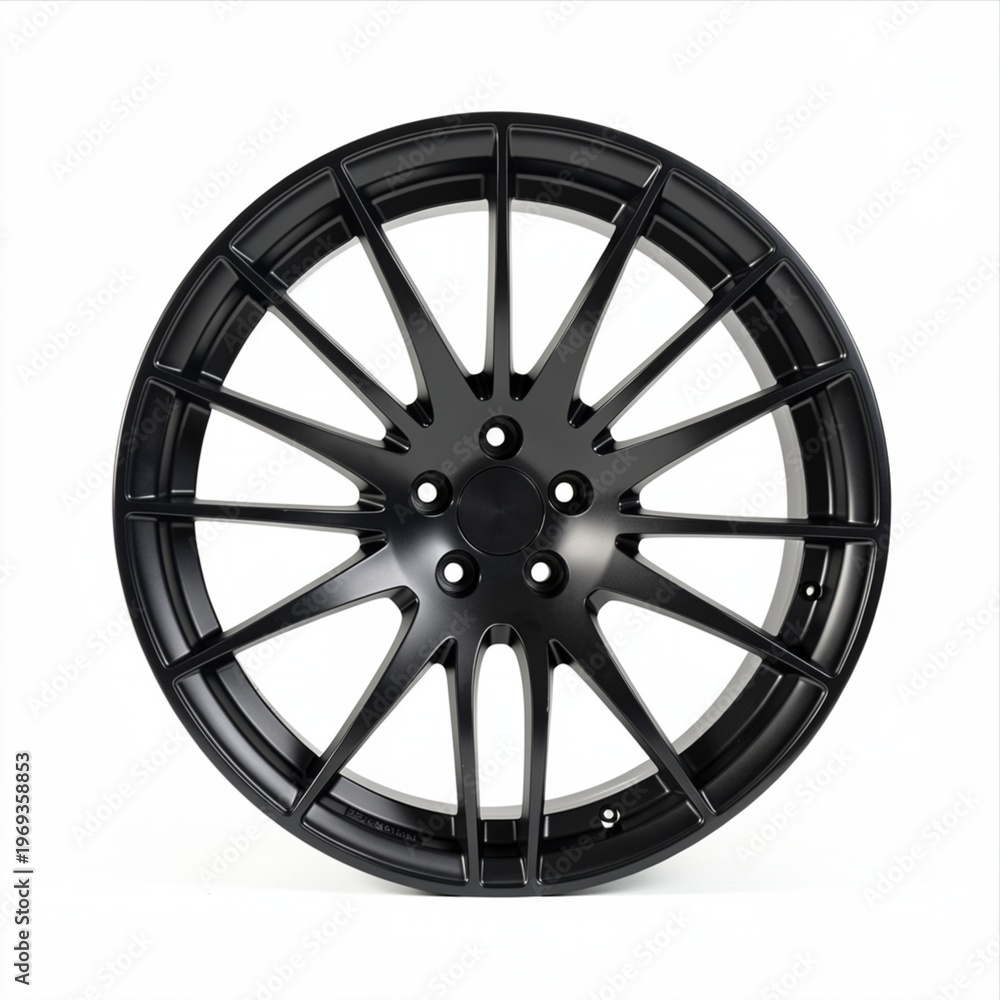 Obraz premium Black Matte Sport Car Wheel Isolated on White Background