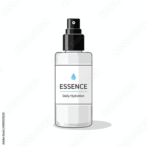 Clean white spray bottle with black top, labeled "ESSENCE Daily Hydration