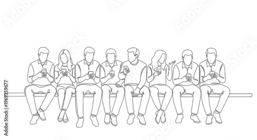 Group of people sitting, minimalist line art, social concept, represents modern social