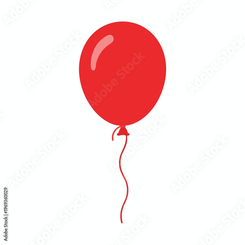 A bright red balloon with a thin string floats against a white background