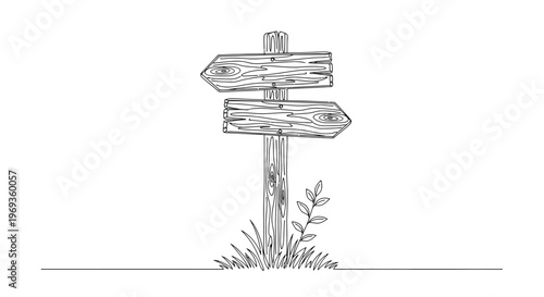 Rustic wooden signpost with two arrows pointing opposite directions