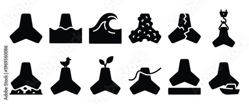 Black silhouette icons of tetrapods in various states and interactions, presented in a clean, graphic style