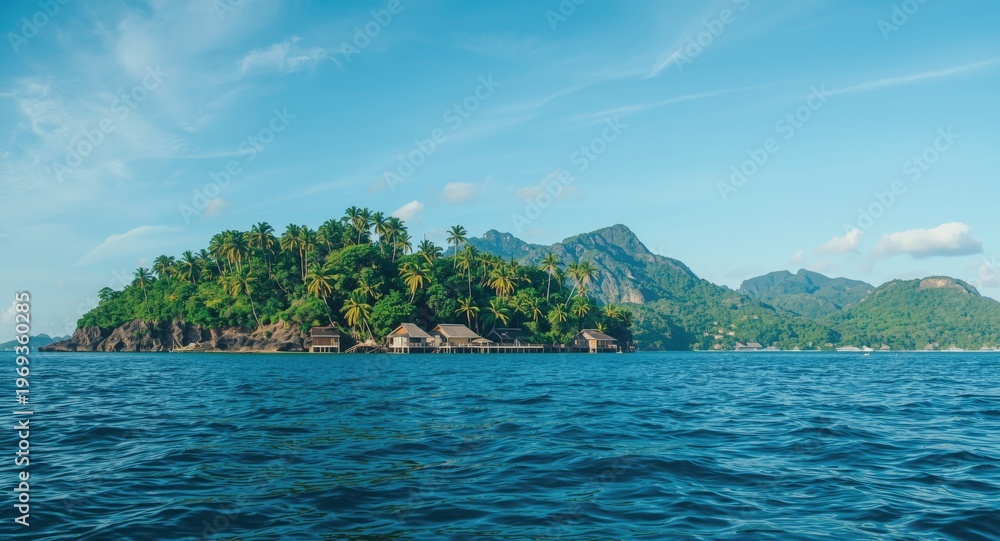 Naklejka premium Waterfront perspective of tropical islands in ocean