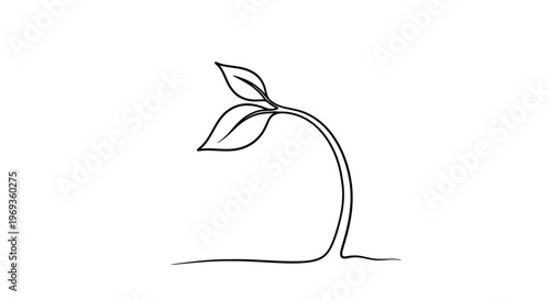 Sprout line drawing, young plant growing from soil, minimalist icon
