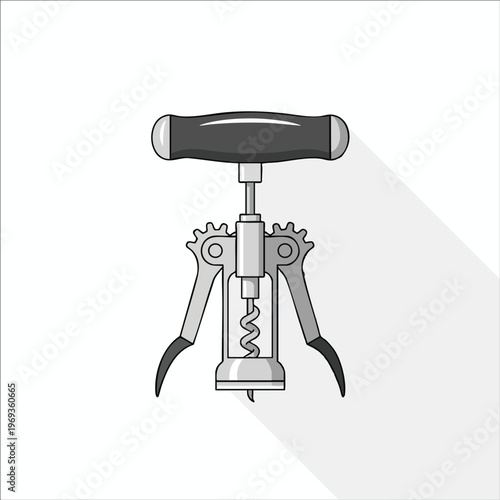 Monochromatic metal corkscrew with black handle and long shadow