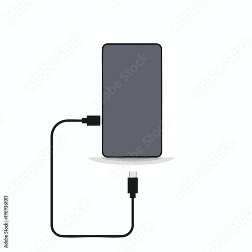 A modern smartphone is being charged by a USB-C cable on a white background