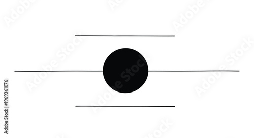 Abstract minimalist graphic with black circle and horizontal lines