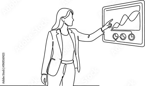 Female Manager Presenting Financial Chart Continuous One Line Drawing