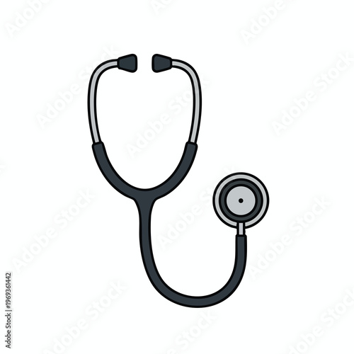 Flat icon of a medical stethoscope with gray and black colors