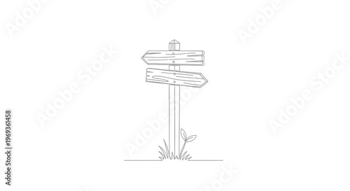 Wooden signpost with multiple arrows line art with white background