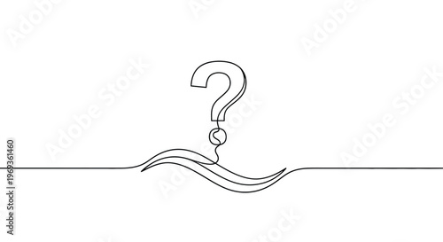 Question mark over waves line art symbol with white background