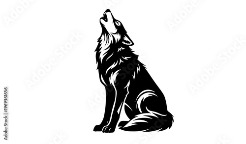 Sitting howling wolf silhouette vector illustration isolated on white background expressive wildlife design