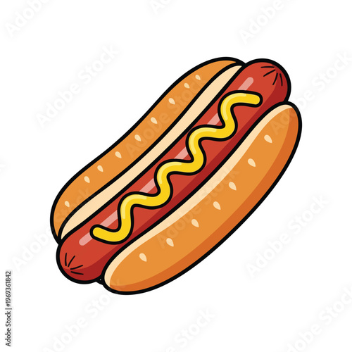 Delicious hot dog with mustard on a bun