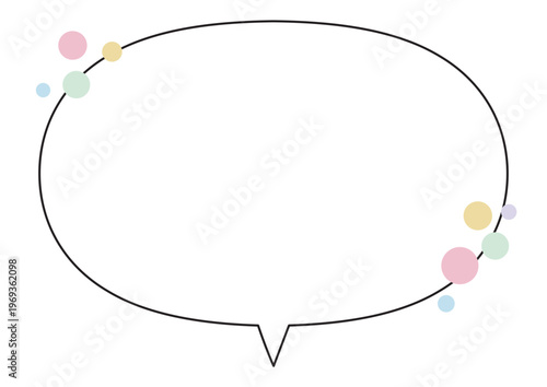 水玉装飾の楕円吹き出し 中央しっぽ