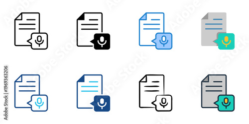 Transcript icons set multiple style collection. Editable stroke 
