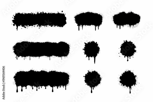 Schilderij op canvas Collection of black spray paint splatters and dripping ink shapes