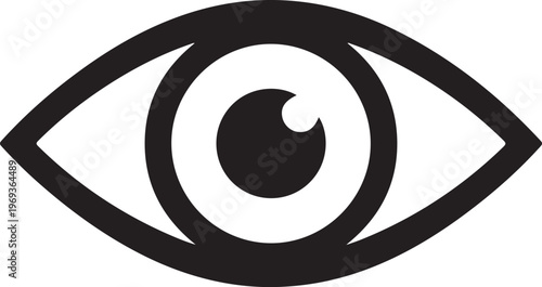 Simple black icon of an eye, representing vision, sight, observation, and awareness.
