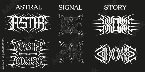 Black metal logo designs with intricate sharp and stylized typography