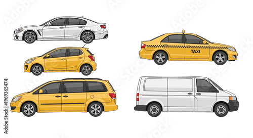 Various car styles in vector illustration for transportation and design