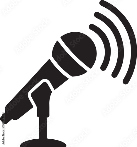 Microphone icon with sound waves, representing audio, broadcasting, or music.