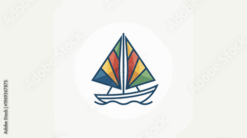 Colorful Sailboat Icon on White Background