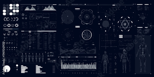 Futuristic user interface displaying data visualizations and anatomical structures